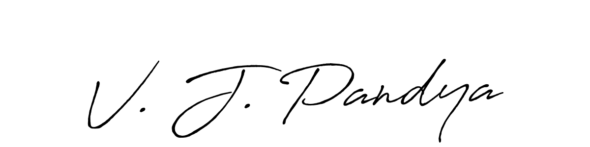 How to make V. J. Pandya name signature. Use Antro_Vectra_Bolder style for creating short signs online. This is the latest handwritten sign. V. J. Pandya signature style 7 images and pictures png