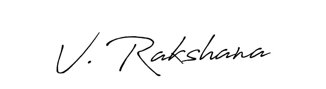 How to make V. Rakshana name signature. Use Antro_Vectra_Bolder style for creating short signs online. This is the latest handwritten sign. V. Rakshana signature style 7 images and pictures png