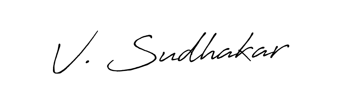 The best way (Antro_Vectra_Bolder) to make a short signature is to pick only two or three words in your name. The name V. Sudhakar include a total of six letters. For converting this name. V. Sudhakar signature style 7 images and pictures png