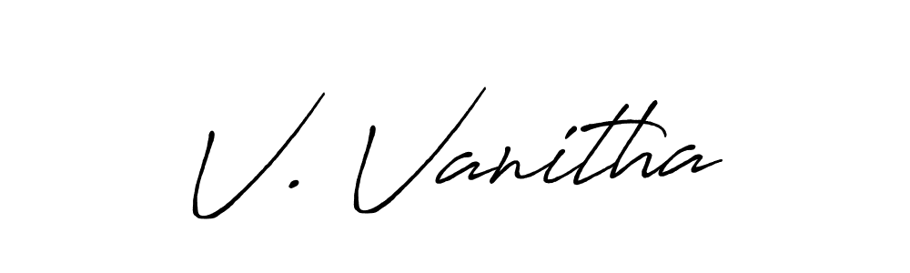 The best way (Antro_Vectra_Bolder) to make a short signature is to pick only two or three words in your name. The name V. Vanitha include a total of six letters. For converting this name. V. Vanitha signature style 7 images and pictures png