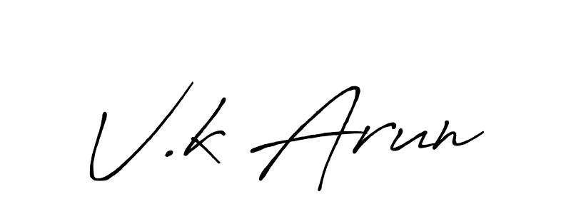 Use a signature maker to create a handwritten signature online. With this signature software, you can design (Antro_Vectra_Bolder) your own signature for name V.k Arun. V.k Arun signature style 7 images and pictures png