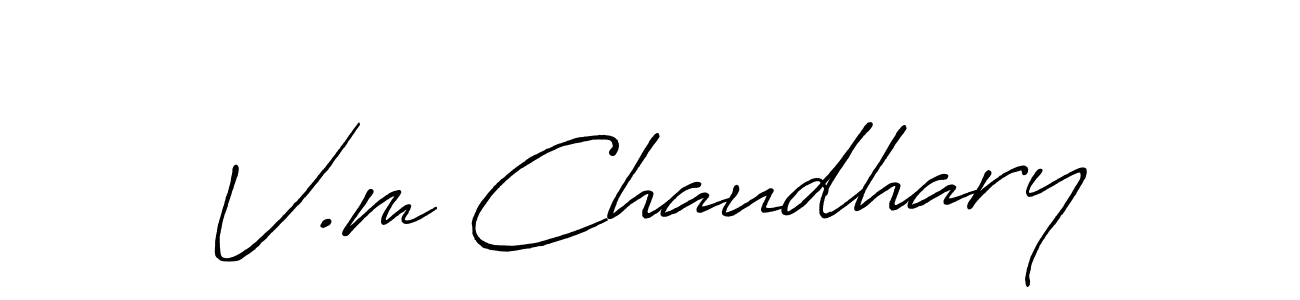 How to make V.m Chaudhary name signature. Use Antro_Vectra_Bolder style for creating short signs online. This is the latest handwritten sign. V.m Chaudhary signature style 7 images and pictures png