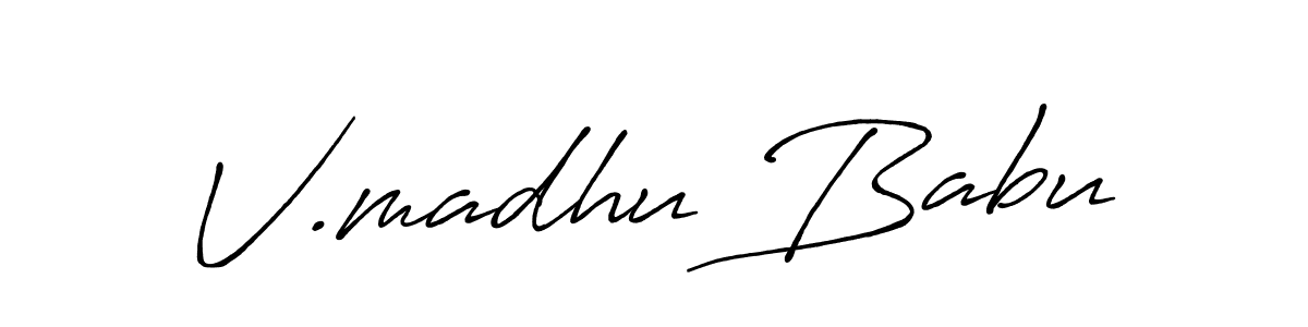 Create a beautiful signature design for name V.madhu Babu. With this signature (Antro_Vectra_Bolder) fonts, you can make a handwritten signature for free. V.madhu Babu signature style 7 images and pictures png