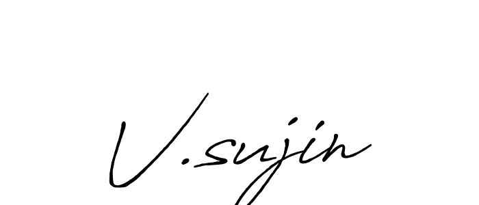 Use a signature maker to create a handwritten signature online. With this signature software, you can design (Antro_Vectra_Bolder) your own signature for name V.sujin. V.sujin signature style 7 images and pictures png