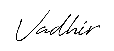 A stylish, flowing autograph style designed for name Vadhir using Antro_Vectra_Bolder typography. Perfect for digital creative projects. Vadhir signature style 7 images and pictures png