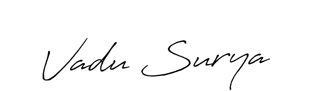 How to make Vadu Surya name signature. Use Antro_Vectra_Bolder style for creating short signs online. This is the latest handwritten sign. Vadu Surya signature style 7 images and pictures png