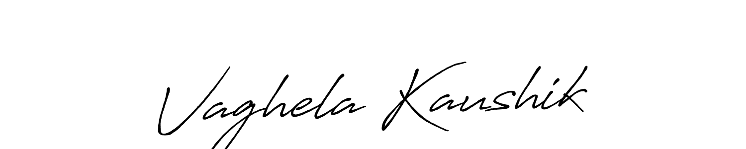 How to make Vaghela Kaushik name signature. Use Antro_Vectra_Bolder style for creating short signs online. This is the latest handwritten sign. Vaghela Kaushik signature style 7 images and pictures png