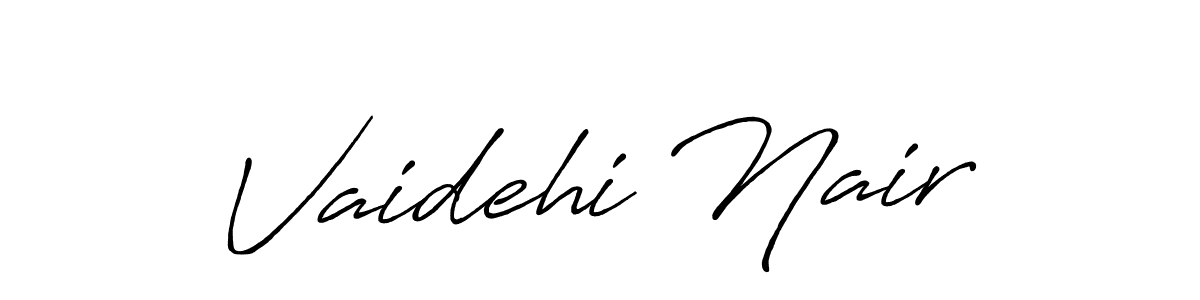 The best way (Antro_Vectra_Bolder) to make a short signature is to pick only two or three words in your name. The name Vaidehi Nair include a total of six letters. For converting this name. Vaidehi Nair signature style 7 images and pictures png