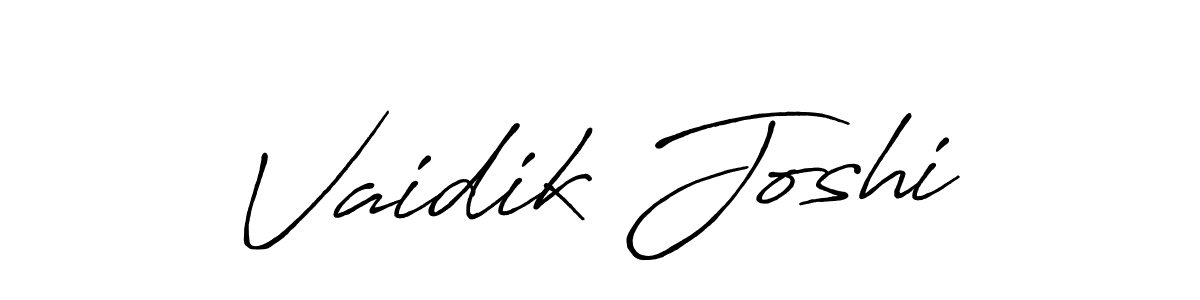 The best way (Antro_Vectra_Bolder) to make a short signature is to pick only two or three words in your name. The name Vaidik Joshi include a total of six letters. For converting this name. Vaidik Joshi signature style 7 images and pictures png