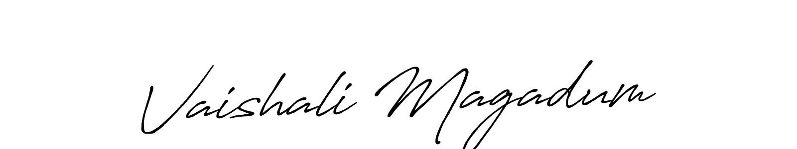 You should practise on your own different ways (Antro_Vectra_Bolder) to write your name (Vaishali Magadum) in signature. don't let someone else do it for you. Vaishali Magadum signature style 7 images and pictures png