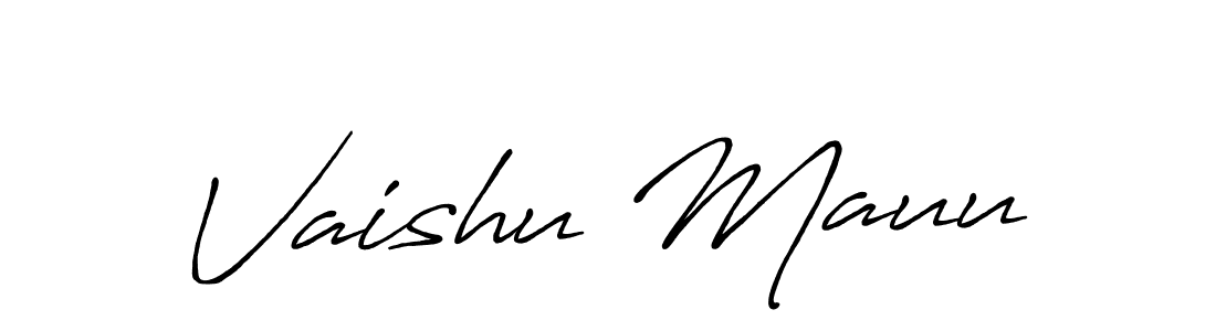 The best way (Antro_Vectra_Bolder) to make a short signature is to pick only two or three words in your name. The name Vaishu Mauu include a total of six letters. For converting this name. Vaishu Mauu signature style 7 images and pictures png