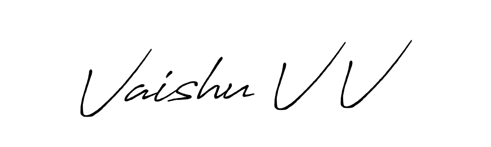 You should practise on your own different ways (Antro_Vectra_Bolder) to write your name (Vaishu V V) in signature. don't let someone else do it for you. Vaishu V V signature style 7 images and pictures png