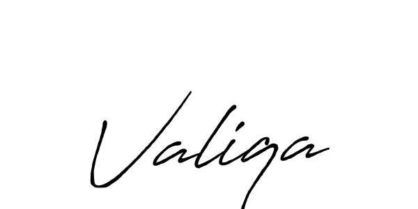 Use a signature maker to create a handwritten signature online. With this signature software, you can design (Antro_Vectra_Bolder) your own signature for name Valiqa. Valiqa signature style 7 images and pictures png