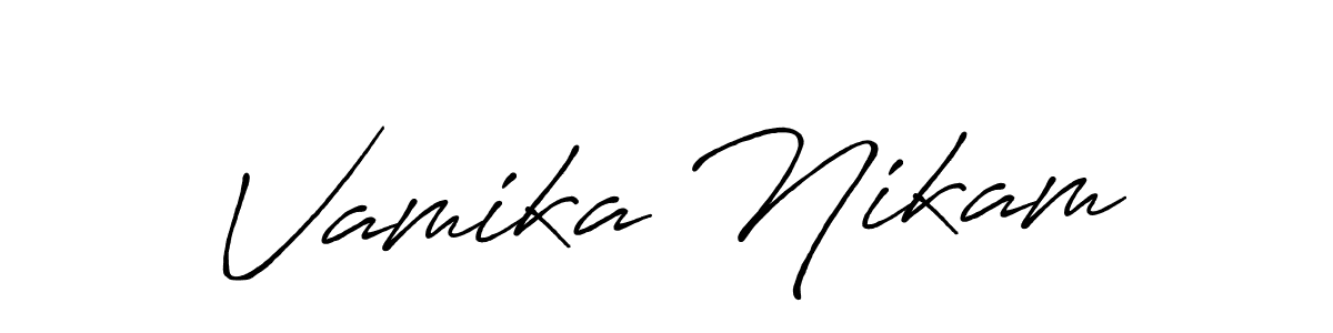 if you are searching for the best signature style for your name Vamika Nikam. so please give up your signature search. here we have designed multiple signature styles  using Antro_Vectra_Bolder. Vamika Nikam signature style 7 images and pictures png