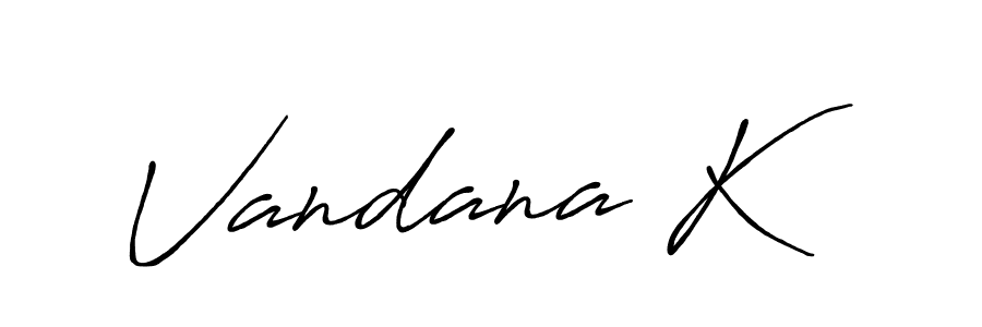 Use a signature maker to create a handwritten signature online. With this signature software, you can design (Antro_Vectra_Bolder) your own signature for name Vandana K. Vandana K signature style 7 images and pictures png