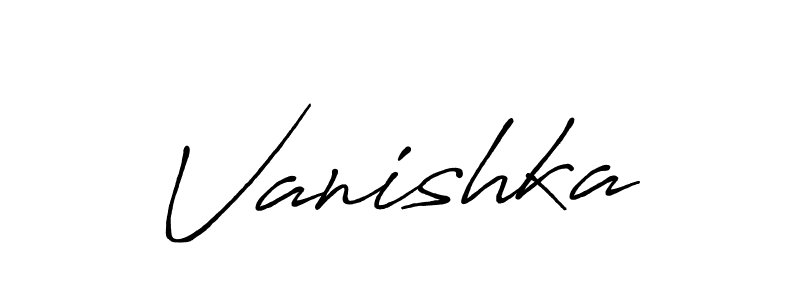 How to make Vanishka name signature. Use Antro_Vectra_Bolder style for creating short signs online. This is the latest handwritten sign. Vanishka signature style 7 images and pictures png