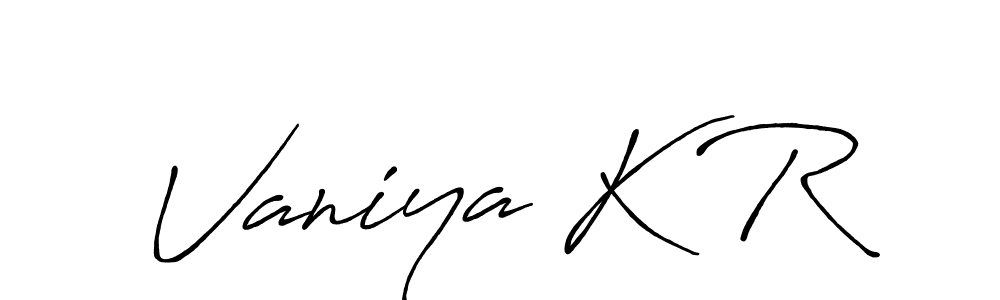 How to make Vaniya K R name signature. Use Antro_Vectra_Bolder style for creating short signs online. This is the latest handwritten sign. Vaniya K R signature style 7 images and pictures png