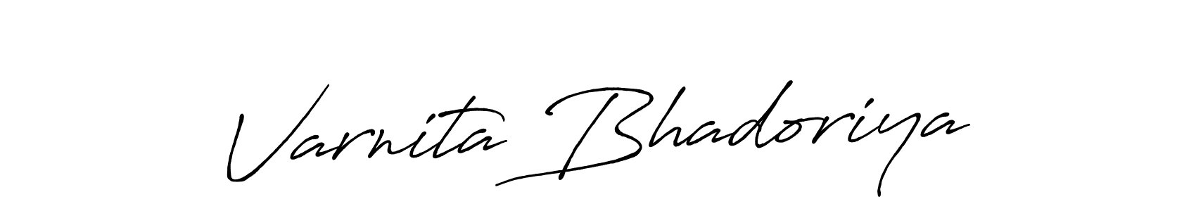 How to make Varnita Bhadoriya name signature. Use Antro_Vectra_Bolder style for creating short signs online. This is the latest handwritten sign. Varnita Bhadoriya signature style 7 images and pictures png