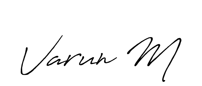 The best way (Antro_Vectra_Bolder) to make a short signature is to pick only two or three words in your name. The name Varun M include a total of six letters. For converting this name. Varun M signature style 7 images and pictures png