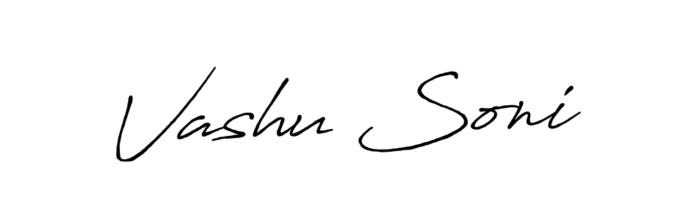 How to make Vashu Soni name signature. Use Antro_Vectra_Bolder style for creating short signs online. This is the latest handwritten sign. Vashu Soni signature style 7 images and pictures png