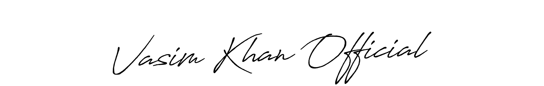 Use a signature maker to create a handwritten signature online. With this signature software, you can design (Antro_Vectra_Bolder) your own signature for name Vasim Khan Official. Vasim Khan Official signature style 7 images and pictures png