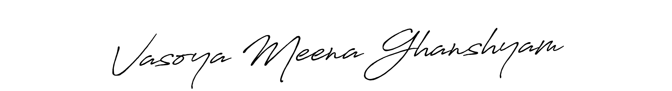 Antro_Vectra_Bolder is a professional signature style that is perfect for those who want to add a touch of class to their signature. It is also a great choice for those who want to make their signature more unique. Get Vasoya Meena Ghanshyam name to fancy signature for free. Vasoya Meena Ghanshyam signature style 7 images and pictures png