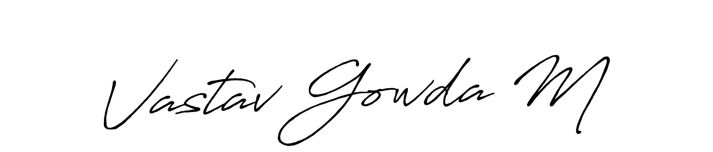 How to make Vastav Gowda M name signature. Use Antro_Vectra_Bolder style for creating short signs online. This is the latest handwritten sign. Vastav Gowda M signature style 7 images and pictures png