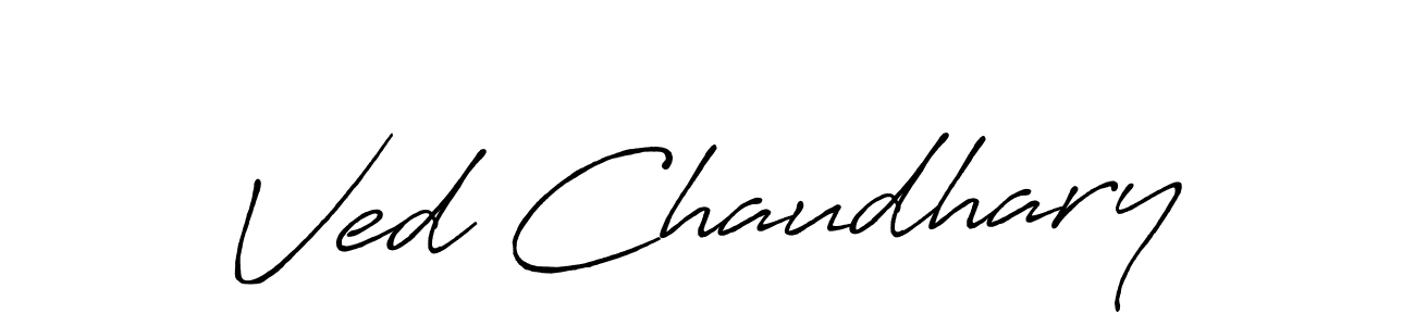 How to make Ved Chaudhary name signature. Use Antro_Vectra_Bolder style for creating short signs online. This is the latest handwritten sign. Ved Chaudhary signature style 7 images and pictures png