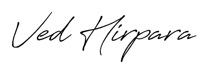 The best way (Antro_Vectra_Bolder) to make a short signature is to pick only two or three words in your name. For converting this name Ved Hirpara. Ved Hirpara signature style 7 images and pictures png