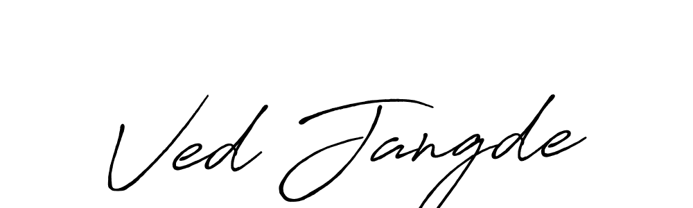 Similarly Antro_Vectra_Bolder is the best handwritten signature design. Signature creator online .You can use it as an online autograph creator for name Ved Jangde. Ved Jangde signature style 7 images and pictures png