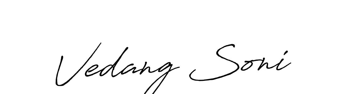 The best way (Antro_Vectra_Bolder) to make a short signature is to pick only two or three words in your name. The name Vedang Soni include a total of six letters. For converting this name. Vedang Soni signature style 7 images and pictures png