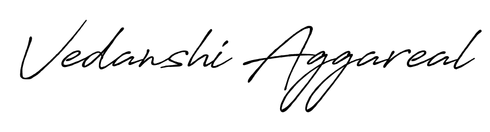 A sleek calligraphic signature for name Vedanshi Aggareal utilizing Antro_Vectra_Bolder styling. Great for adding personal signatures to photos and art. Vedanshi Aggareal signature style 7 images and pictures png