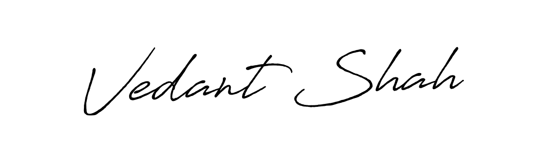 The best way (Antro_Vectra_Bolder) to make a short signature is to pick only two or three words in your name. The name Vedant Shah include a total of six letters. For converting this name. Vedant Shah signature style 7 images and pictures png