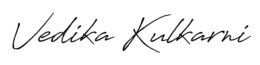 A modern signature idea for name Vedika Kulkarni using Antro_Vectra_Bolder font. Clean strokes and elegant curves make it stand out instantly. Vedika Kulkarni signature style 7 images and pictures png