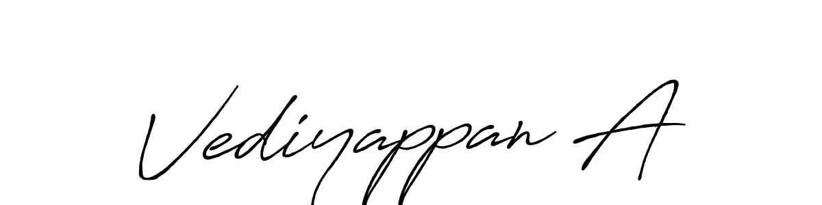 How to make Vediyappan A name signature. Use Antro_Vectra_Bolder style for creating short signs online. This is the latest handwritten sign. Vediyappan A signature style 7 images and pictures png