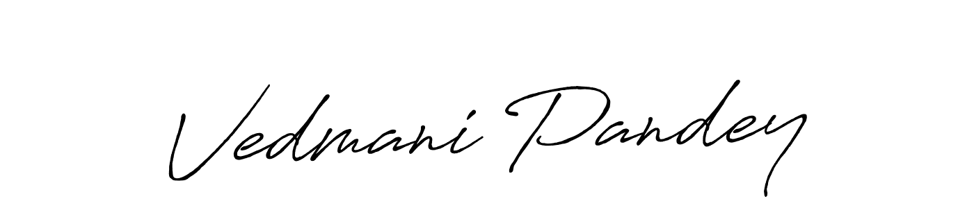 How to make Vedmani Pandey name signature. Use Antro_Vectra_Bolder style for creating short signs online. This is the latest handwritten sign. Vedmani Pandey signature style 7 images and pictures png