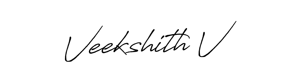The best way (Antro_Vectra_Bolder) to make a short signature is to pick only two or three words in your name. The name Veekshith V include a total of six letters. For converting this name. Veekshith V signature style 7 images and pictures png