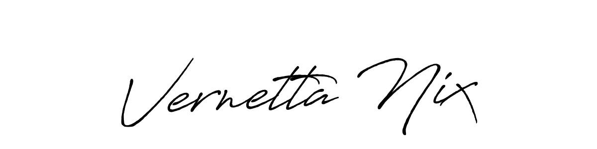 The best way (Antro_Vectra_Bolder) to make a short signature is to pick only two or three words in your name. The name Vernetta Nix include a total of six letters. For converting this name. Vernetta Nix signature style 7 images and pictures png