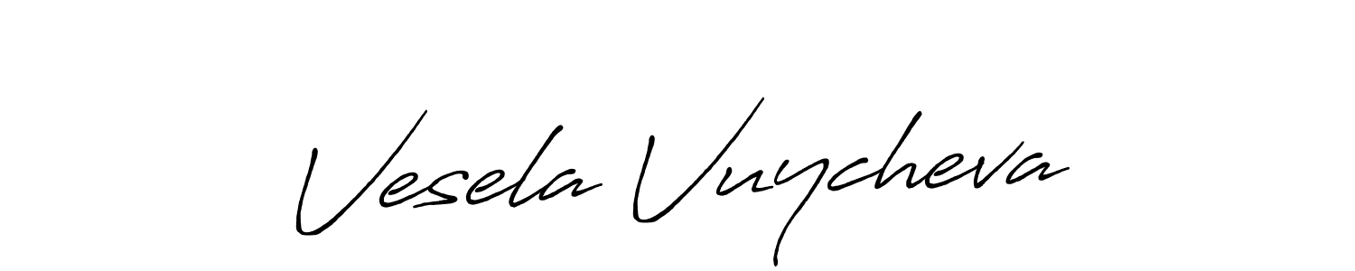 if you are searching for the best signature style for your name Vesela Vuycheva. so please give up your signature search. here we have designed multiple signature styles  using Antro_Vectra_Bolder. Vesela Vuycheva signature style 7 images and pictures png