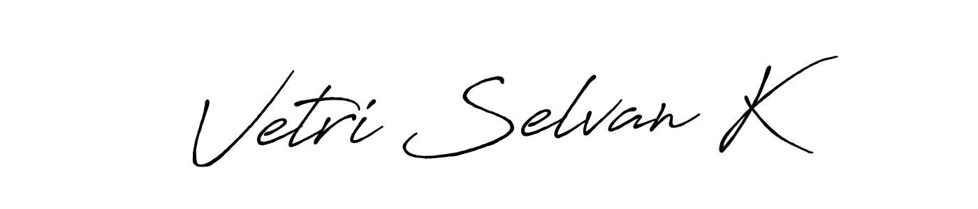 Use a signature maker to create a handwritten signature online. With this signature software, you can design (Antro_Vectra_Bolder) your own signature for name Vetri Selvan K. Vetri Selvan K signature style 7 images and pictures png