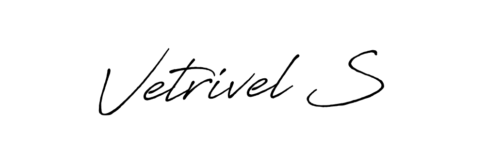 The best way (Antro_Vectra_Bolder) to make a short signature is to pick only two or three words in your name. The name Vetrivel S include a total of six letters. For converting this name. Vetrivel S signature style 7 images and pictures png
