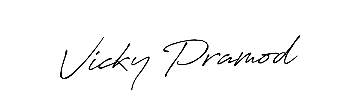 How to make Vicky Pramod name signature. Use Antro_Vectra_Bolder style for creating short signs online. This is the latest handwritten sign. Vicky Pramod signature style 7 images and pictures png