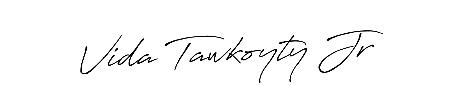 The best way (Antro_Vectra_Bolder) to make a short signature is to pick only two or three words in your name. The name Vida Tawkoyty Jr include a total of six letters. For converting this name. Vida Tawkoyty Jr signature style 7 images and pictures png