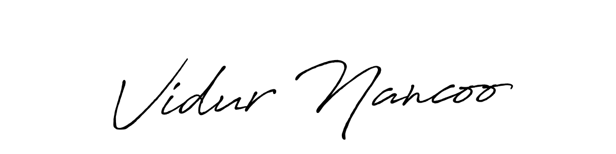 The best way (Antro_Vectra_Bolder) to make a short signature is to pick only two or three words in your name. The name Vidur Nancoo include a total of six letters. For converting this name. Vidur Nancoo signature style 7 images and pictures png