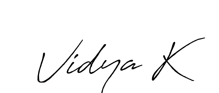 The best way (Antro_Vectra_Bolder) to make a short signature is to pick only two or three words in your name. The name Vidya K include a total of six letters. For converting this name. Vidya K signature style 7 images and pictures png