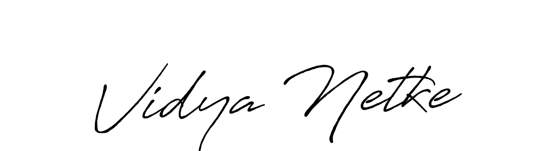 How to make Vidya Netke name signature. Use Antro_Vectra_Bolder style for creating short signs online. This is the latest handwritten sign. Vidya Netke signature style 7 images and pictures png