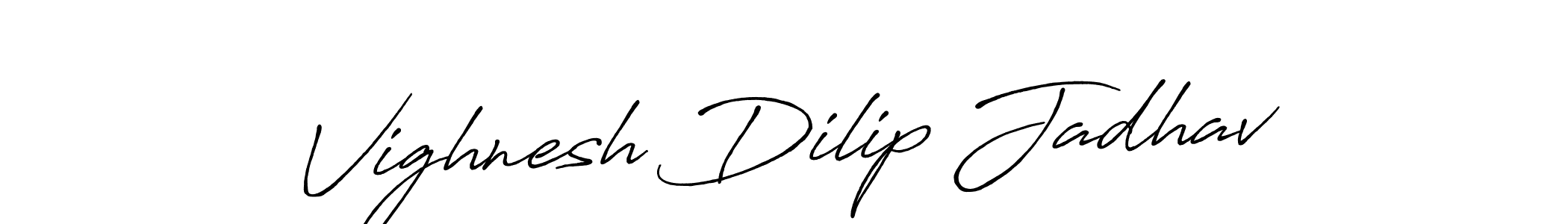 How to make Vighnesh Dilip Jadhav name signature. Use Antro_Vectra_Bolder style for creating short signs online. This is the latest handwritten sign. Vighnesh Dilip Jadhav signature style 7 images and pictures png