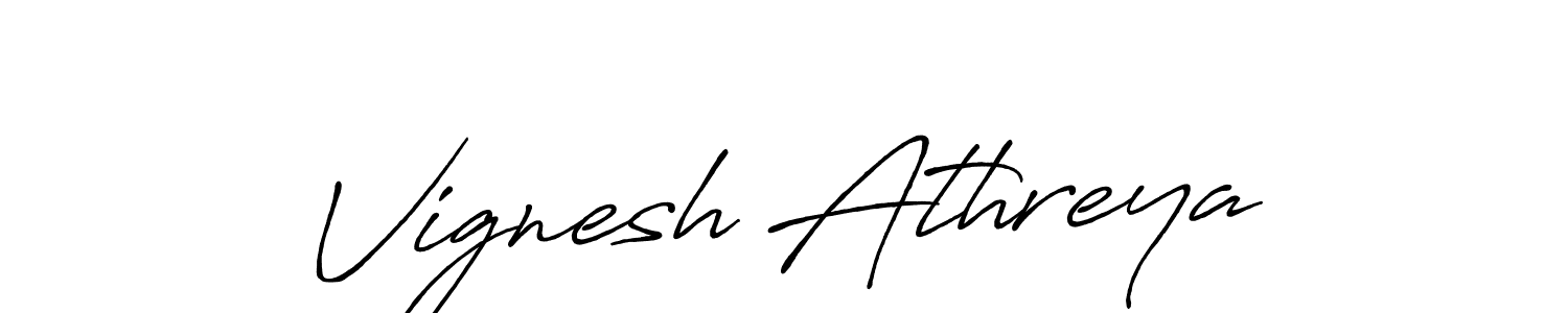 How to make Vignesh Athreya name signature. Use Antro_Vectra_Bolder style for creating short signs online. This is the latest handwritten sign. Vignesh Athreya signature style 7 images and pictures png