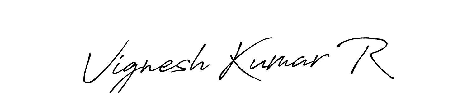How to make Vignesh Kumar R name signature. Use Antro_Vectra_Bolder style for creating short signs online. This is the latest handwritten sign. Vignesh Kumar R signature style 7 images and pictures png