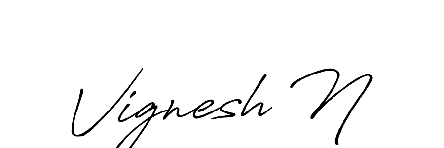 The best way (Antro_Vectra_Bolder) to make a short signature is to pick only two or three words in your name. The name Vignesh N include a total of six letters. For converting this name. Vignesh N signature style 7 images and pictures png